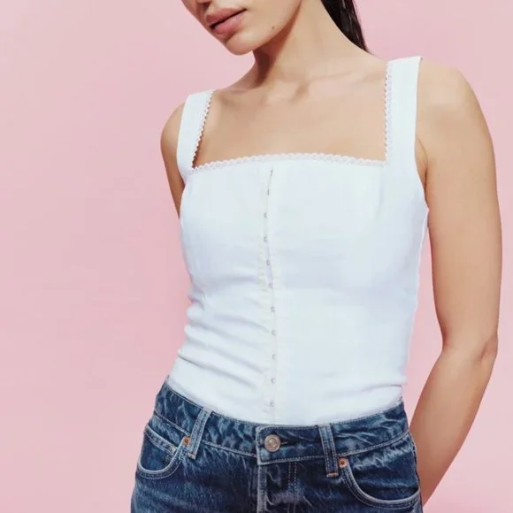 Reformation White Linen Corset Tank Top - Picture 2 of 8